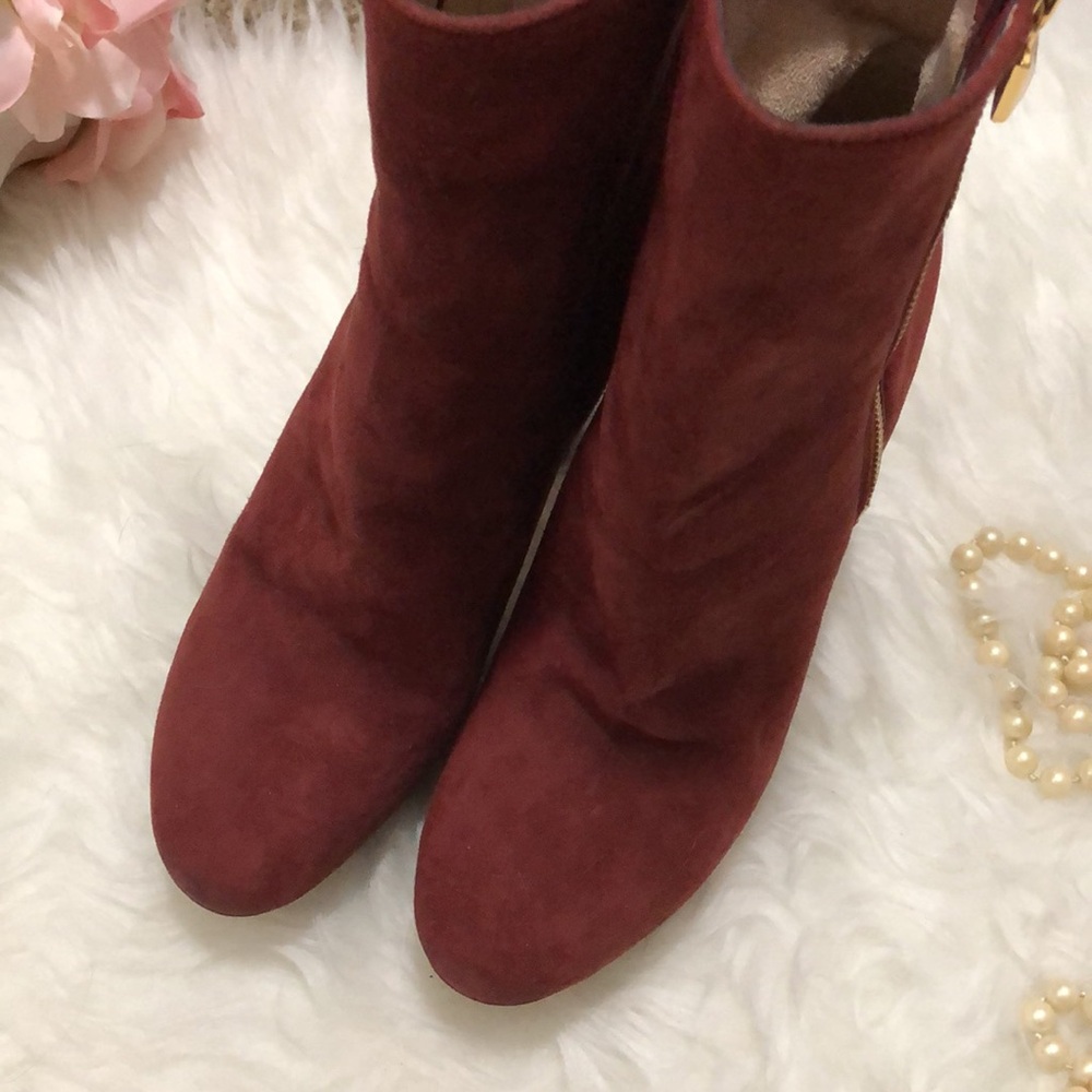 • MICHAEL KORS • Burgundy Suede Platform Ankle Boots • FRENCHIE - Picture 5 of 16